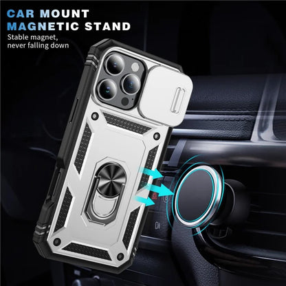 For iPhone 16 Pro Max Case Sliding Camera Cover Ring Kickstand PC+TPU Phone Shell