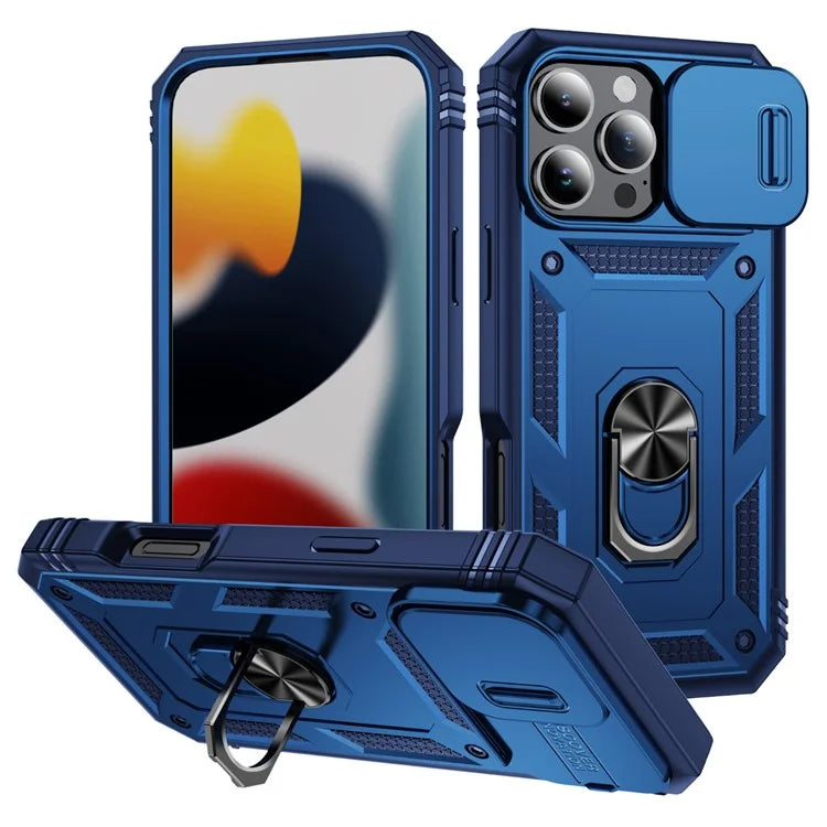 For iPhone 16 Pro Max Case Sliding Camera Cover Ring Kickstand PC+TPU Phone Shell