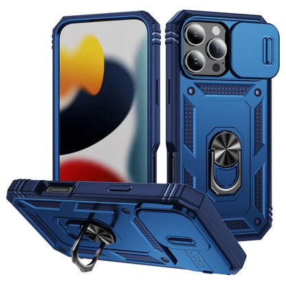 For iPhone 16 Pro Max Case Sliding Camera Cover Ring Kickstand PC+TPU Phone Shell