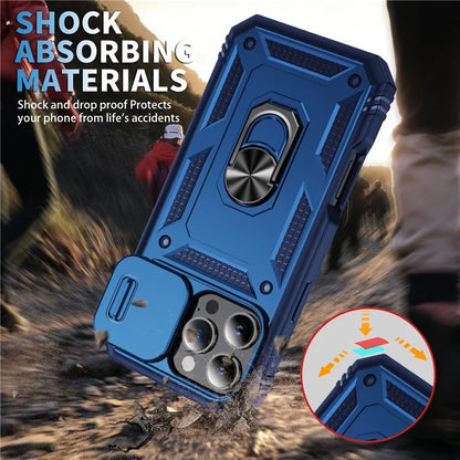 For iPhone 16 Pro Max Case Sliding Camera Cover Ring Kickstand PC+TPU Phone Shell