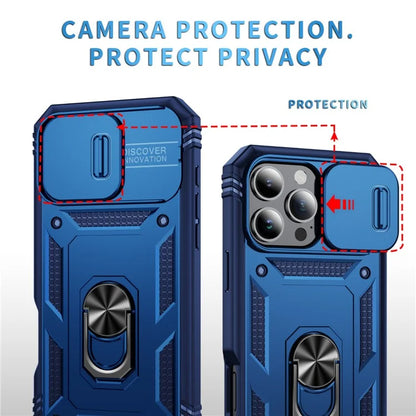 For iPhone 16 Pro Max Case Sliding Camera Cover Ring Kickstand PC+TPU Phone Shell