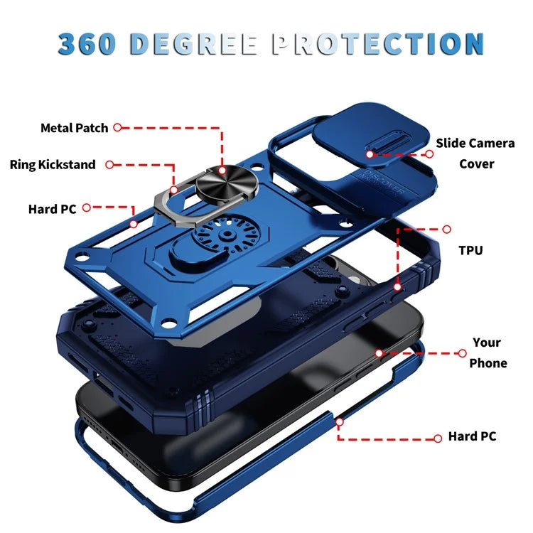 For iPhone 16 Pro Max Case Sliding Camera Cover Ring Kickstand PC+TPU Phone Shell