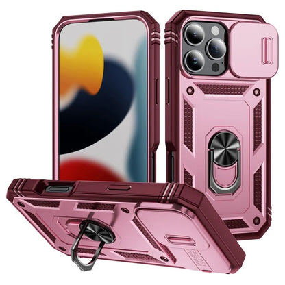 For iPhone 16 Pro Max Case Sliding Camera Cover Ring Kickstand PC+TPU Phone Shell
