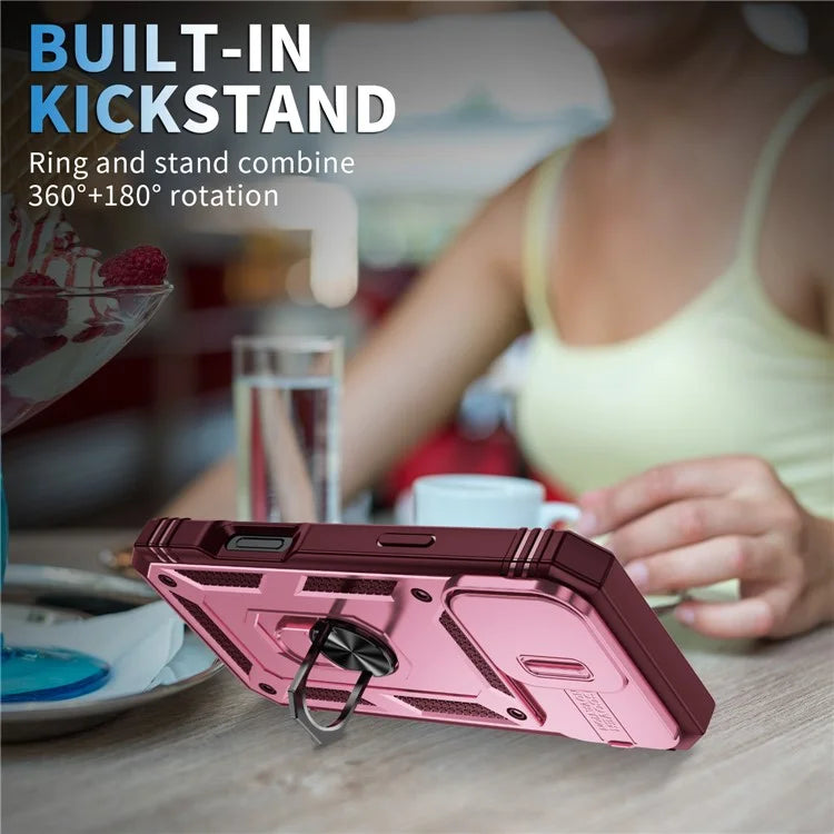 For iPhone 16 Pro Max Case Sliding Camera Cover Ring Kickstand PC+TPU Phone Shell