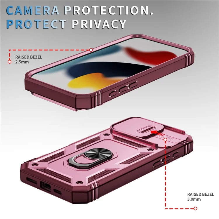 For iPhone 16 Pro Max Case Sliding Camera Cover Ring Kickstand PC+TPU Phone Shell