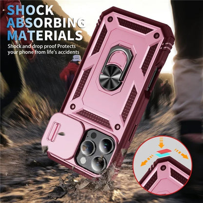 For iPhone 16 Pro Max Case Sliding Camera Cover Ring Kickstand PC+TPU Phone Shell