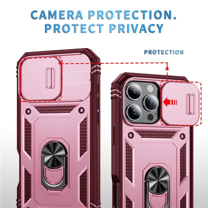 For iPhone 16 Pro Max Case Sliding Camera Cover Ring Kickstand PC+TPU Phone Shell