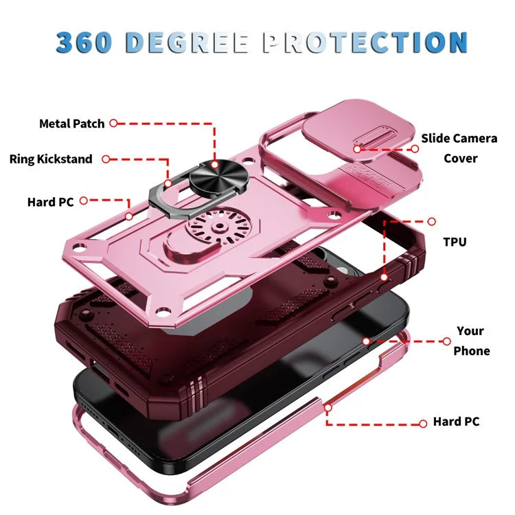 For iPhone 16 Pro Max Case Sliding Camera Cover Ring Kickstand PC+TPU Phone Shell