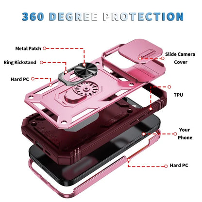 For iPhone 16 Pro Max Case Sliding Camera Cover Ring Kickstand PC+TPU Phone Shell