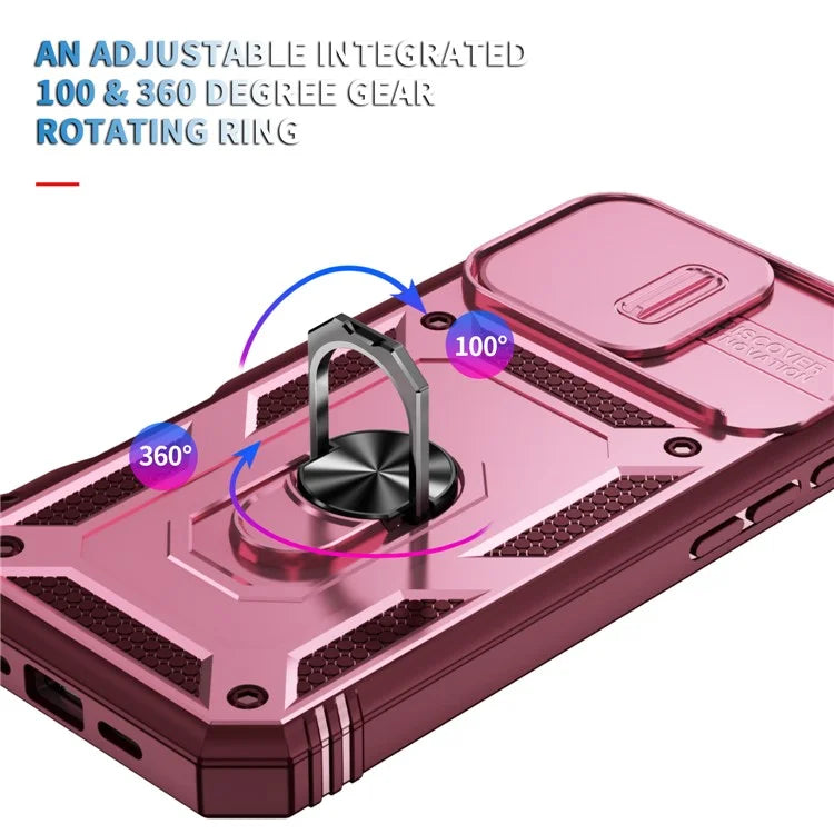 For iPhone 16 Pro Max Case Sliding Camera Cover Ring Kickstand PC+TPU Phone Shell