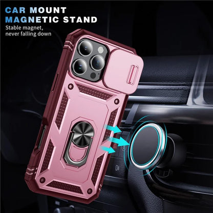 For iPhone 16 Pro Max Case Sliding Camera Cover Ring Kickstand PC+TPU Phone Shell