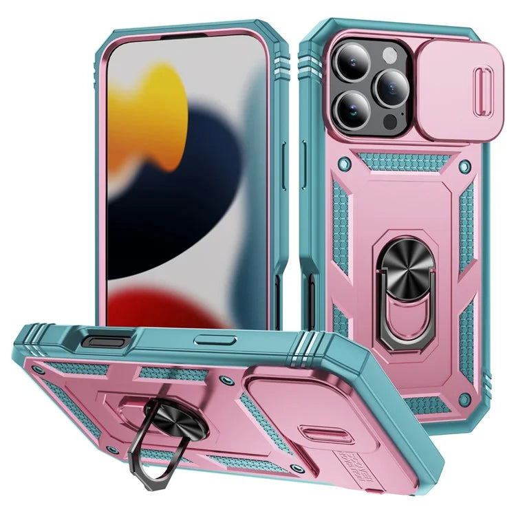 For iPhone 16 Pro Max Case Sliding Camera Cover Ring Kickstand PC+TPU Phone Shell