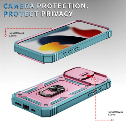 For iPhone 16 Pro Max Case Sliding Camera Cover Ring Kickstand PC+TPU Phone Shell