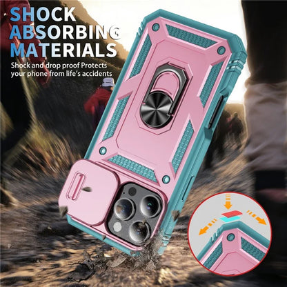 For iPhone 16 Pro Max Case Sliding Camera Cover Ring Kickstand PC+TPU Phone Shell