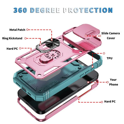 For iPhone 16 Pro Max Case Sliding Camera Cover Ring Kickstand PC+TPU Phone Shell