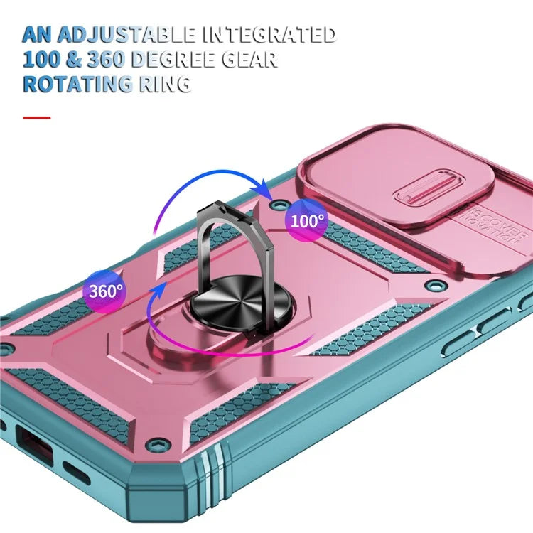 For iPhone 16 Pro Max Case Sliding Camera Cover Ring Kickstand PC+TPU Phone Shell