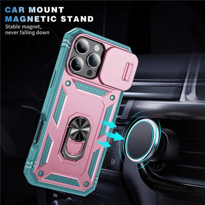 For iPhone 16 Pro Max Case Sliding Camera Cover Ring Kickstand PC+TPU Phone Shell