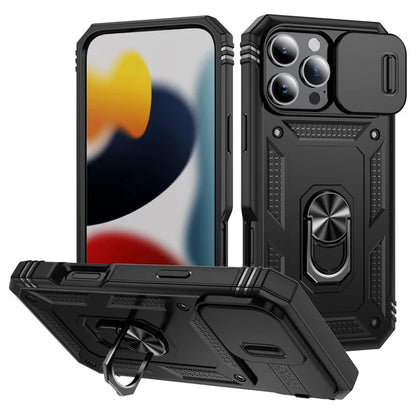 For iPhone 16 Pro Max Case Sliding Camera Cover Ring Kickstand PC+TPU Phone Shell