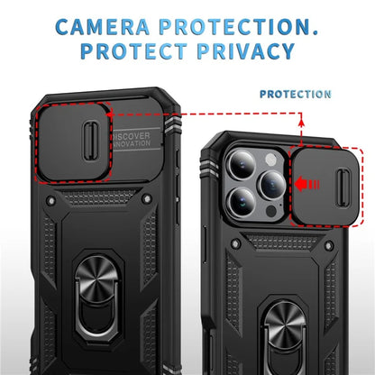 For iPhone 16 Pro Max Case Sliding Camera Cover Ring Kickstand PC+TPU Phone Shell