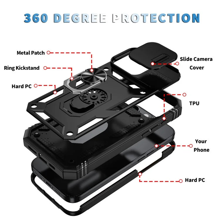For iPhone 16 Pro Max Case Sliding Camera Cover Ring Kickstand PC+TPU Phone Shell