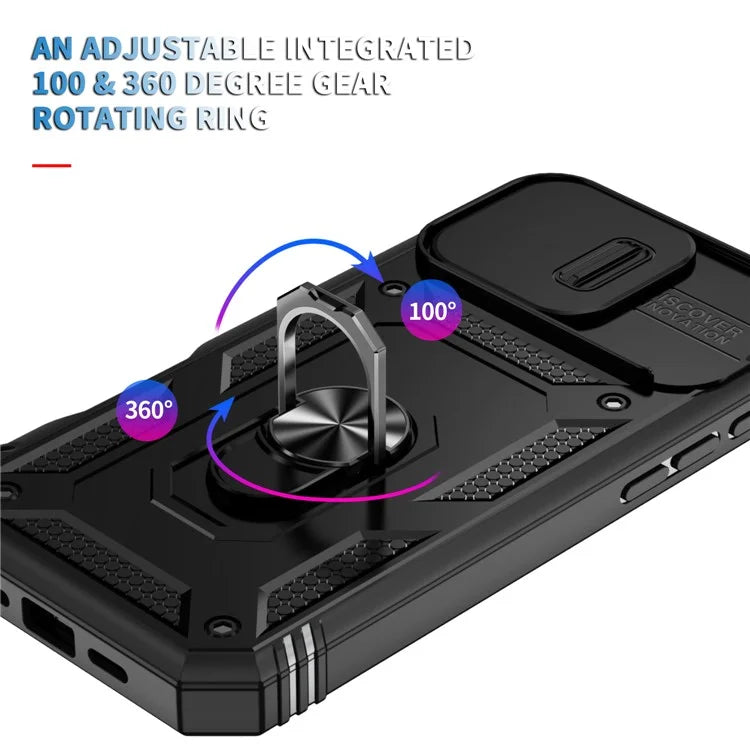 For iPhone 16 Pro Max Case Sliding Camera Cover Ring Kickstand PC+TPU Phone Shell