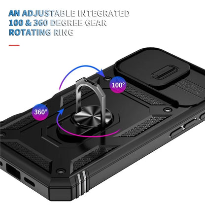 For iPhone 16 Pro Max Case Sliding Camera Cover Ring Kickstand PC+TPU Phone Shell