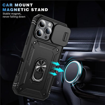 For iPhone 16 Pro Max Case Sliding Camera Cover Ring Kickstand PC+TPU Phone Shell