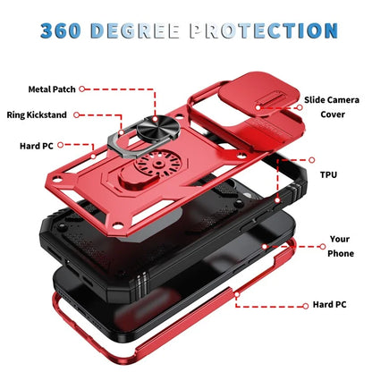 For iPhone 16 Pro Max Case Sliding Camera Cover Ring Kickstand PC+TPU Phone Shell