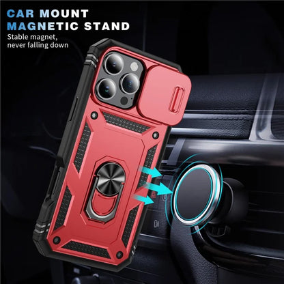 For iPhone 16 Pro Max Case Sliding Camera Cover Ring Kickstand PC+TPU Phone Shell