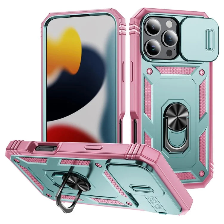 For iPhone 16 Pro Max Case Sliding Camera Cover Ring Kickstand PC+TPU Phone Shell