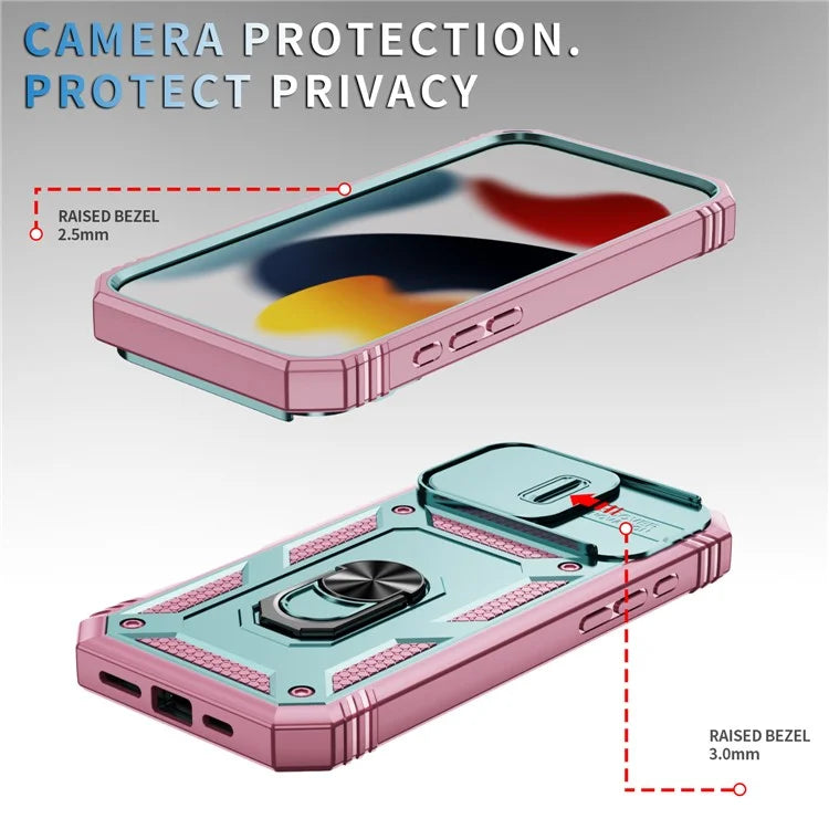 For iPhone 16 Pro Max Case Sliding Camera Cover Ring Kickstand PC+TPU Phone Shell