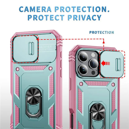 For iPhone 16 Pro Max Case Sliding Camera Cover Ring Kickstand PC+TPU Phone Shell