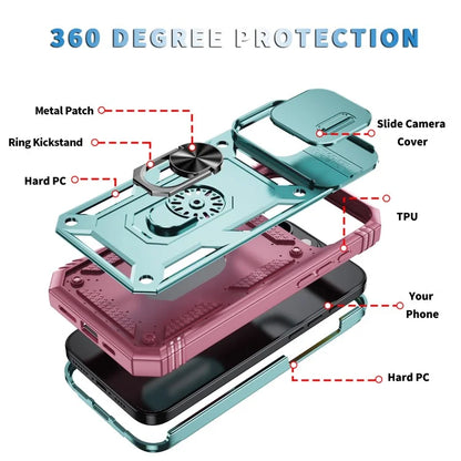 For iPhone 16 Pro Max Case Sliding Camera Cover Ring Kickstand PC+TPU Phone Shell