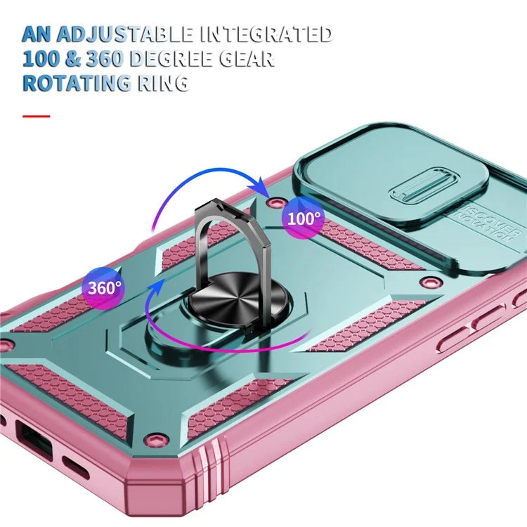 For iPhone 16 Pro Max Case Sliding Camera Cover Ring Kickstand PC+TPU Phone Shell