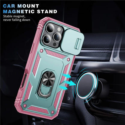 For iPhone 16 Pro Max Case Sliding Camera Cover Ring Kickstand PC+TPU Phone Shell