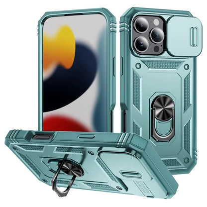 For iPhone 16 Pro Max Case Sliding Camera Cover Ring Kickstand PC+TPU Phone Shell