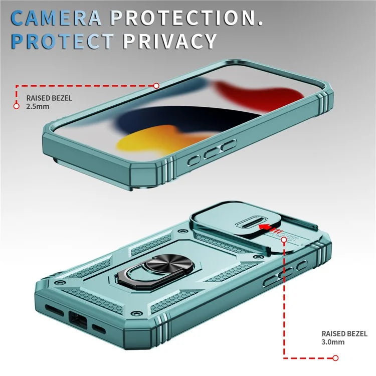 For iPhone 16 Pro Max Case Sliding Camera Cover Ring Kickstand PC+TPU Phone Shell