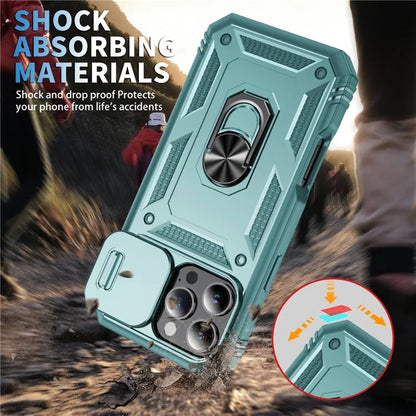 For iPhone 16 Pro Max Case Sliding Camera Cover Ring Kickstand PC+TPU Phone Shell