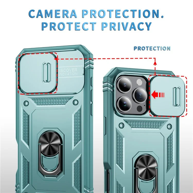 For iPhone 16 Pro Max Case Sliding Camera Cover Ring Kickstand PC+TPU Phone Shell