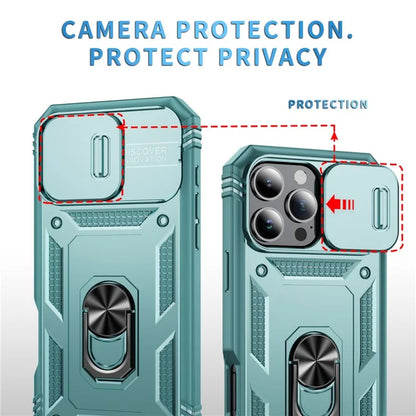 For iPhone 16 Pro Max Case Sliding Camera Cover Ring Kickstand PC+TPU Phone Shell