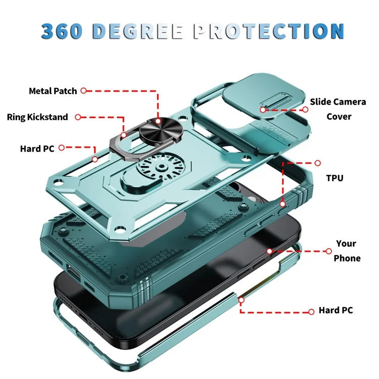 For iPhone 16 Pro Max Case Sliding Camera Cover Ring Kickstand PC+TPU Phone Shell