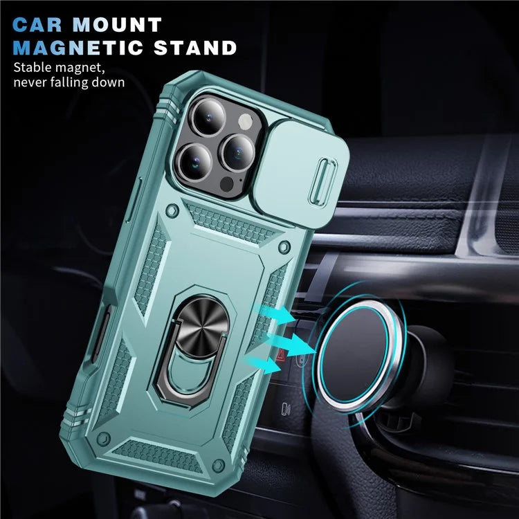 For iPhone 16 Pro Max Case Sliding Camera Cover Ring Kickstand PC+TPU Phone Shell