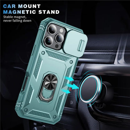 For iPhone 16 Pro Max Case Sliding Camera Cover Ring Kickstand PC+TPU Phone Shell