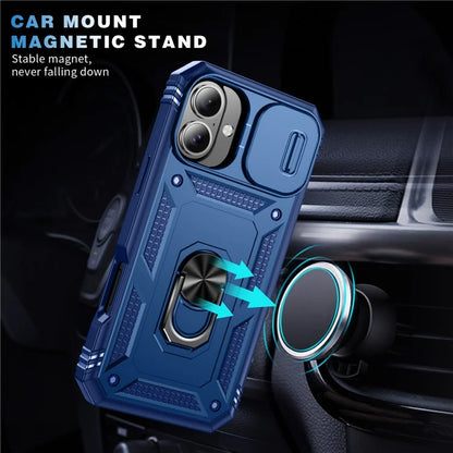 For iPhone 16 Case Sliding Camera Cover Ring Kickstand PC+TPU Phone Shell