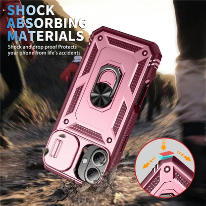 For iPhone 16 Case Sliding Camera Cover Ring Kickstand PC+TPU Phone Shell