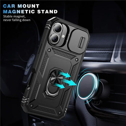 For iPhone 16 Case Sliding Camera Cover Ring Kickstand PC+TPU Phone Shell