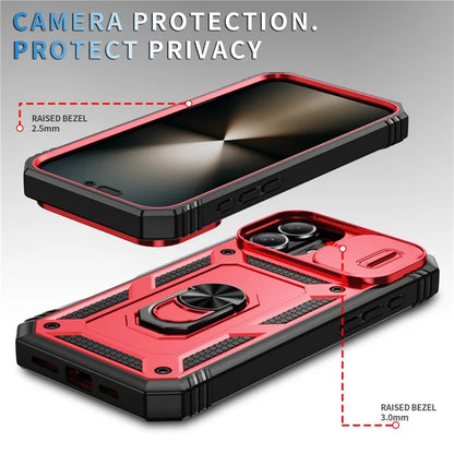 For iPhone 16 Case Sliding Camera Cover Ring Kickstand PC+TPU Phone Shell