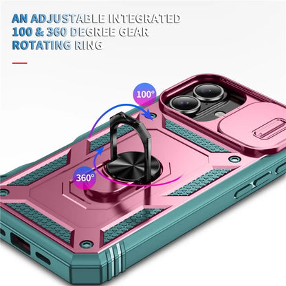 For iPhone 16 Case Sliding Camera Cover Ring Kickstand PC+TPU Phone Shell