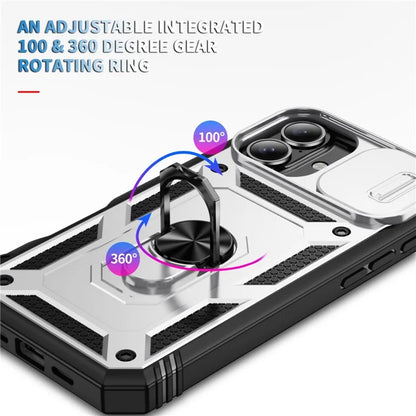 For iPhone 16 Plus Case Sliding Camera Cover Ring Kickstand PC+TPU Phone Shell