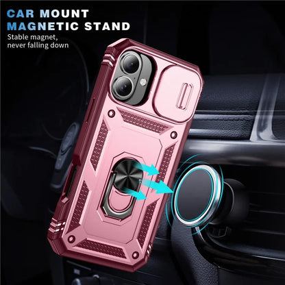 For iPhone 16 Plus Case Sliding Camera Cover Ring Kickstand PC+TPU Phone Shell